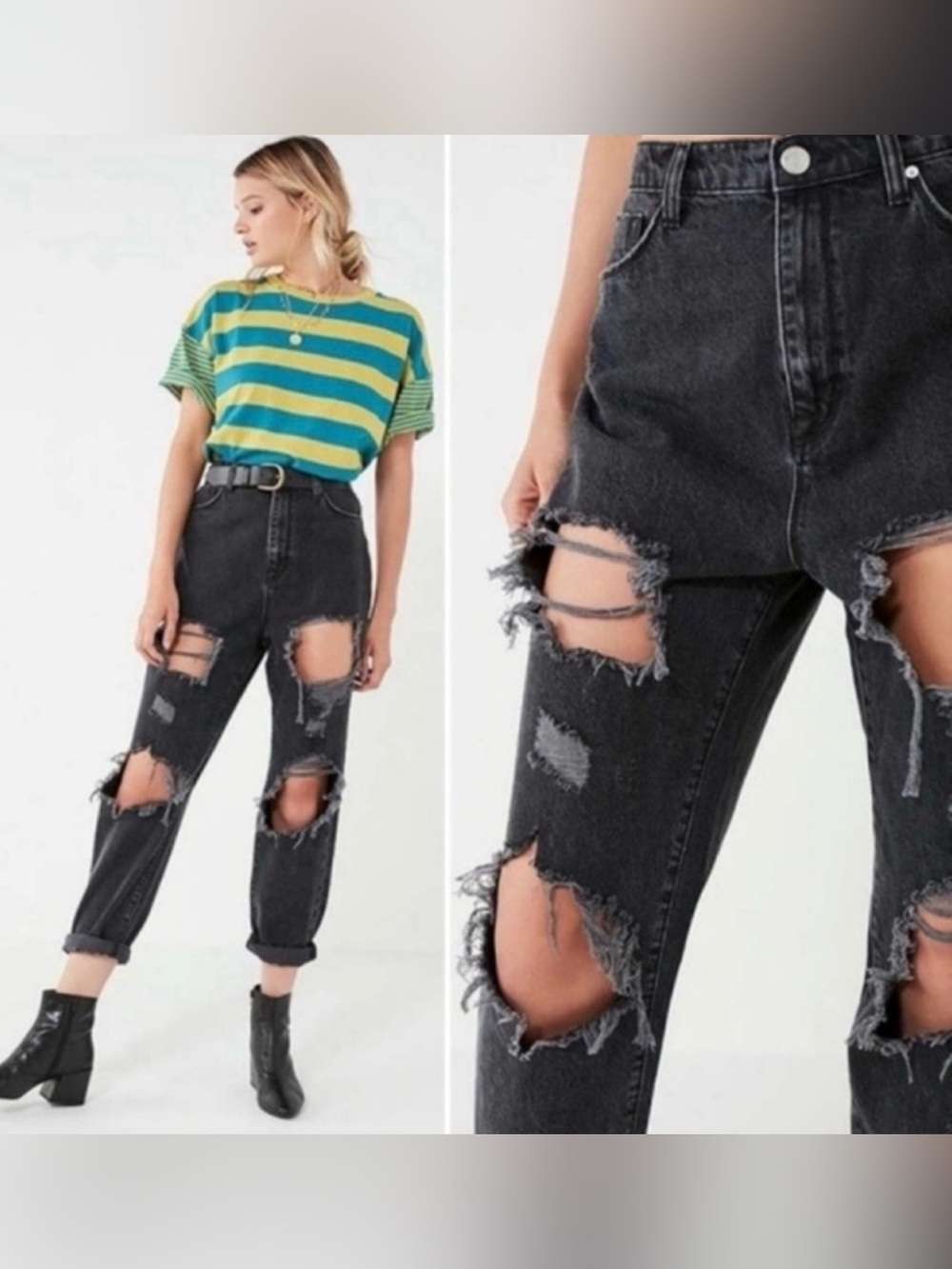 NEW BDG UO Grunge High Rise Mom Distressed Jeans Black Grey 25 goth y2k